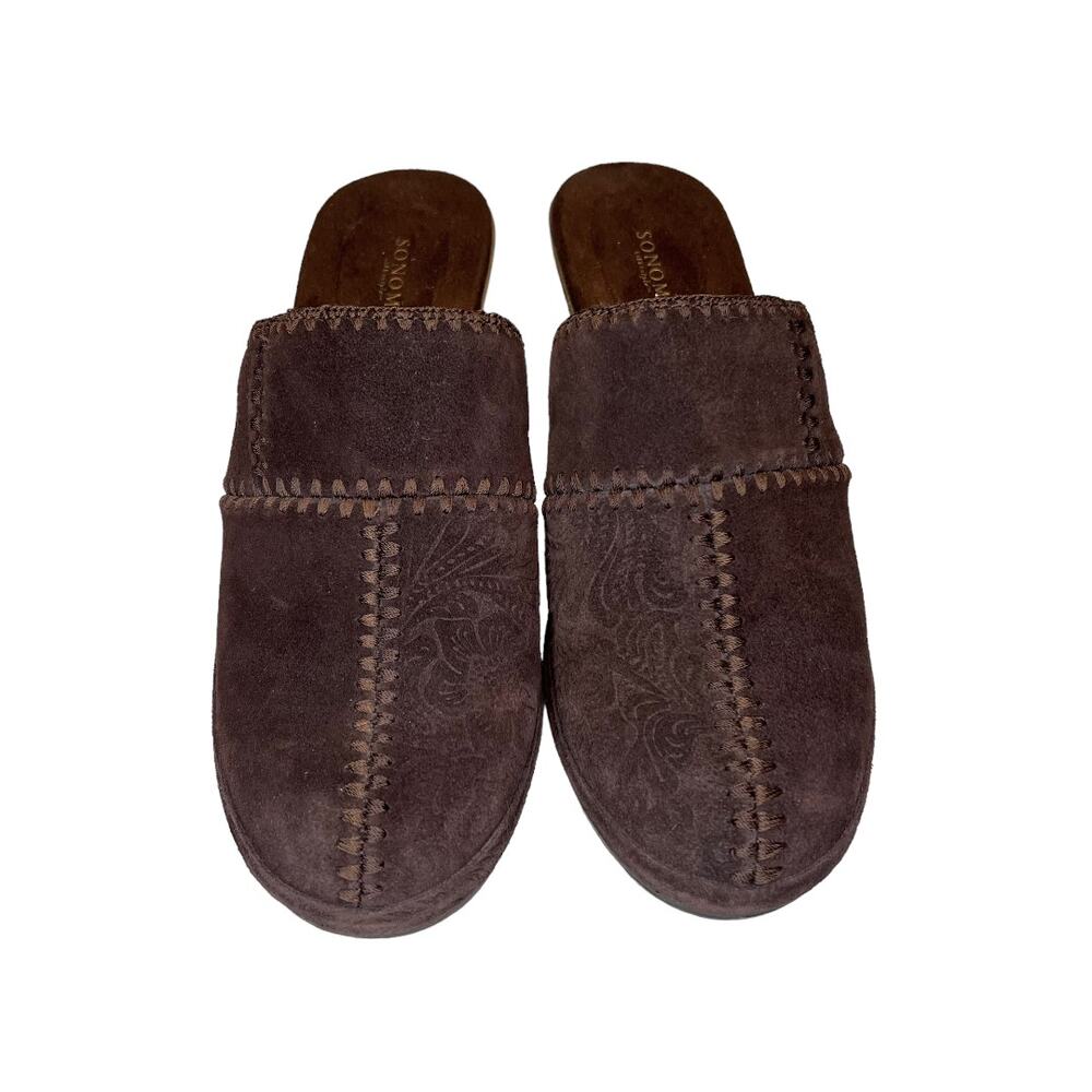 Sonoma Juliette Brown Suede Leather Slip On Mules Clogs Shoes Sz 9.5M - Picture 3 of 13